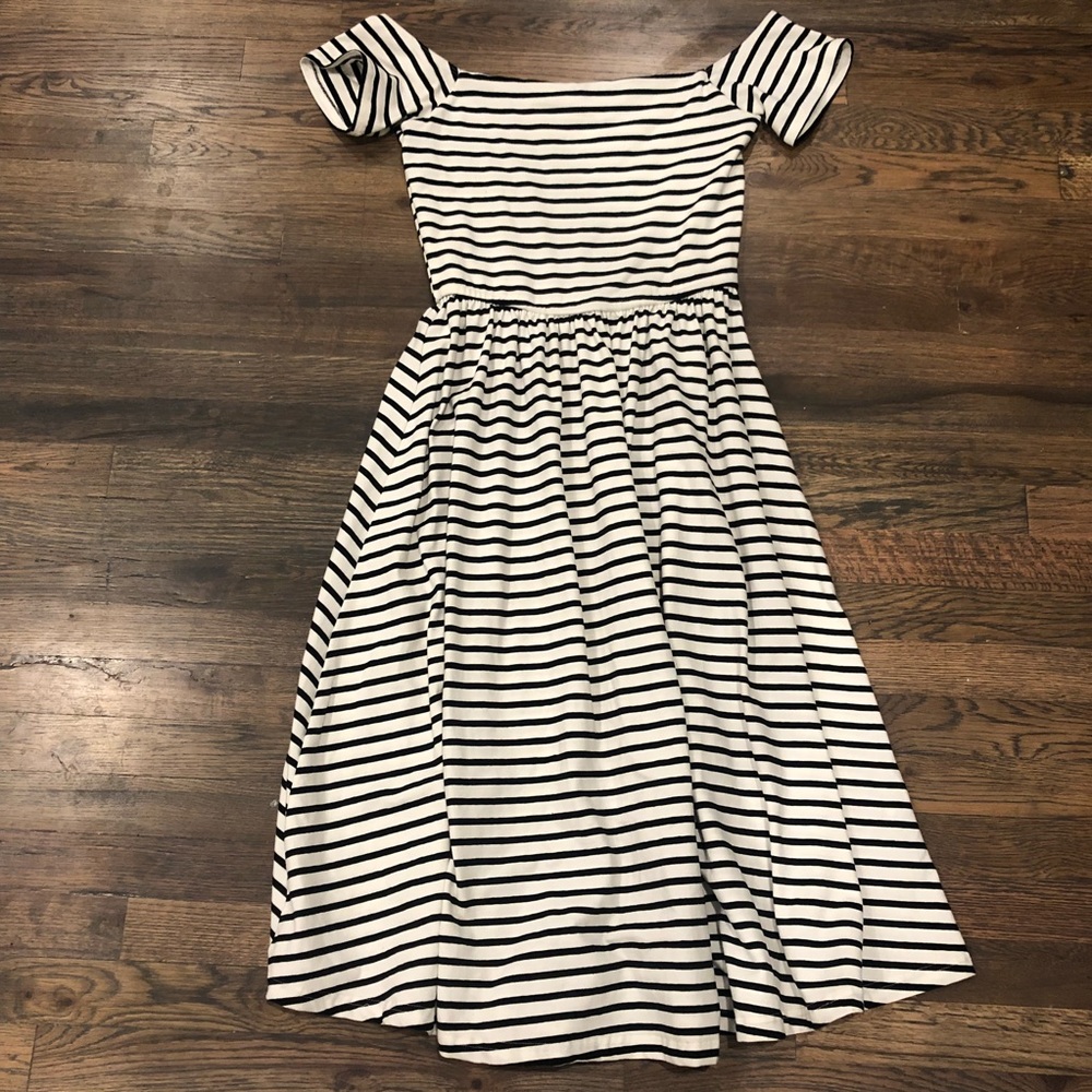 Striped off the shoulder Midi dress. Whowhatwear